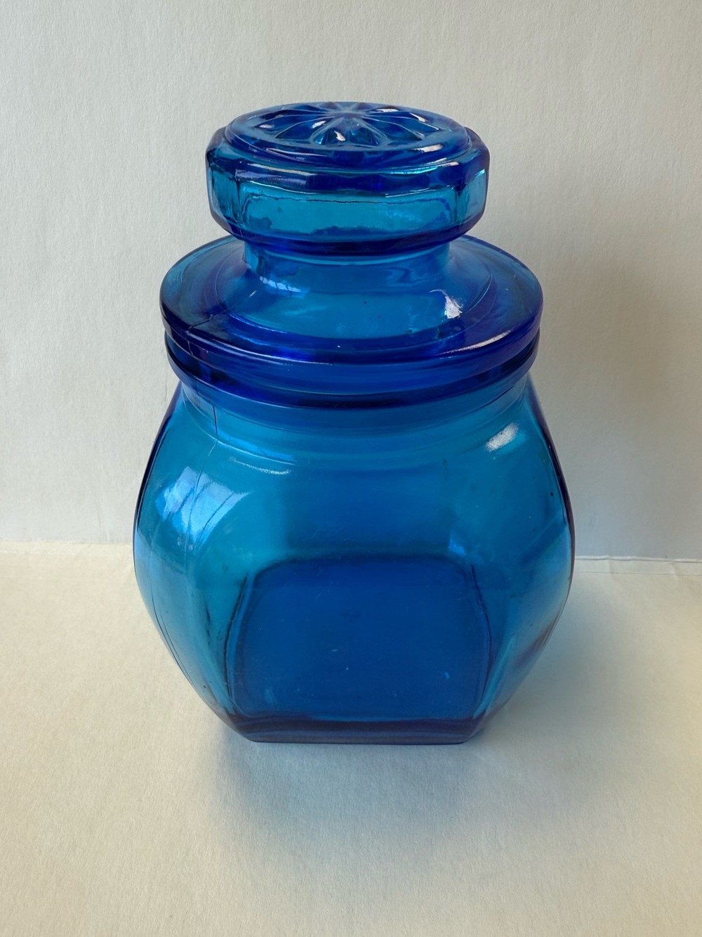 Vintage Anchor Hocking Capri Cobalt Blue Glass Canister Apothecary Jar with Lid.